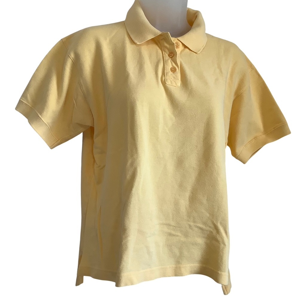 Talbots Womens Yellow Cotton Pique Short Sleeve Polo Shirt Size M Preppy Casual